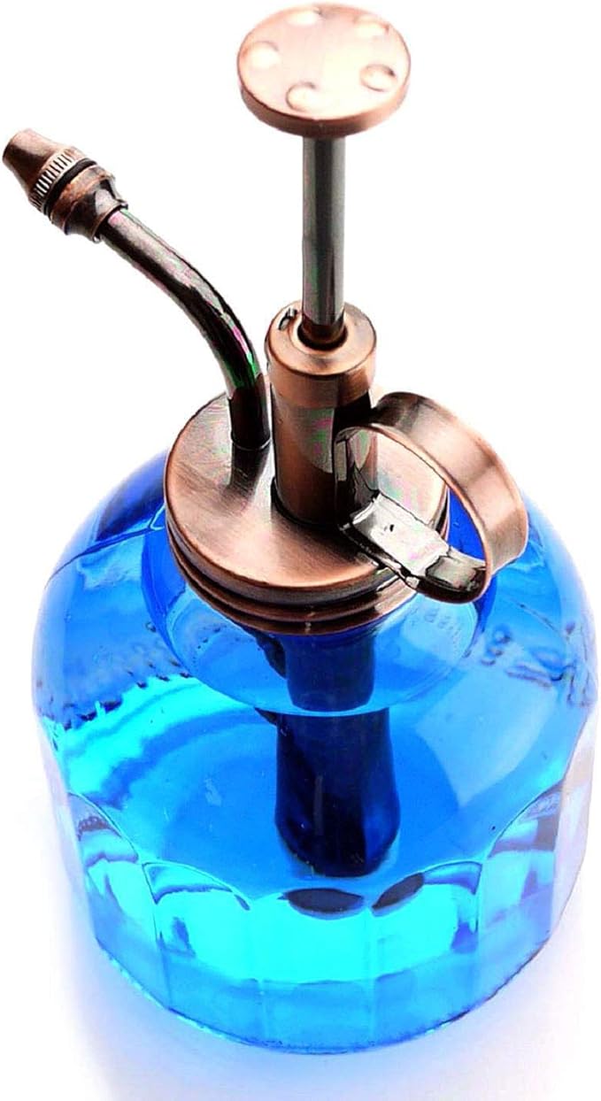 Plant Mister-Blue Glass Bottle & Brass Sprayer (Antique Copper)