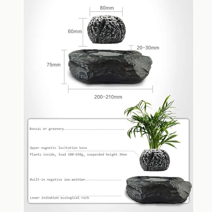 Floating Bonsai Pot - Magnetic Suspension Levitating Air Flower Pots - Creative Design Levitation Bonsai - Home Office Decorations - Fun Gift