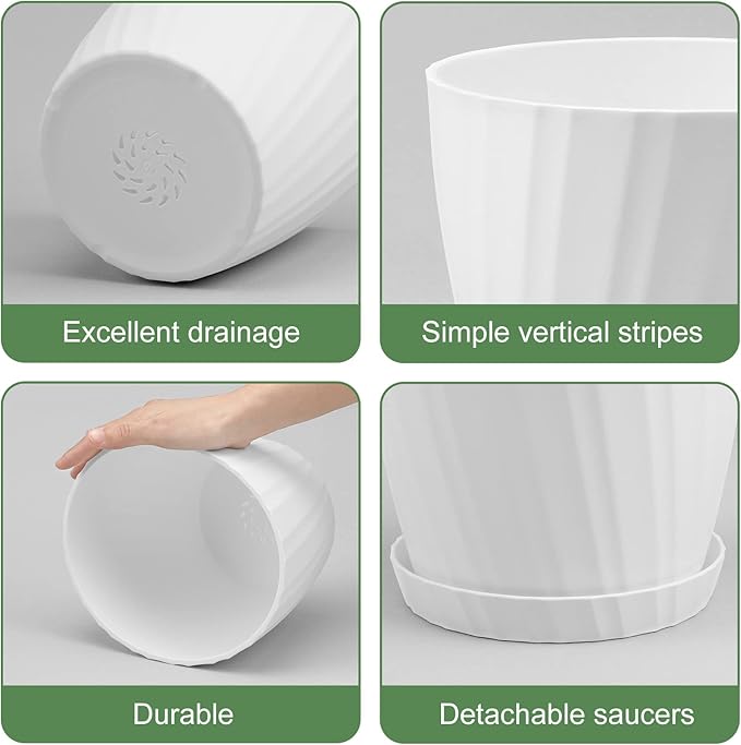 YNNICO 7 pcs Plant Pots with Drainage Holes and Saucers, Indoor Planters, Set of 7 (7.5, 7, 6.5, 6, 5.5, 4.5, 3.5 Inches), White