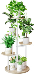 INGIORDAR Plant Stand Indoor Outdoor Corner Plant Shelf for Multiple Flower Pots Flower Stand Holder for Patio Garden Balcony Living Room (White+Sonoma Oak, 5 Tier)
