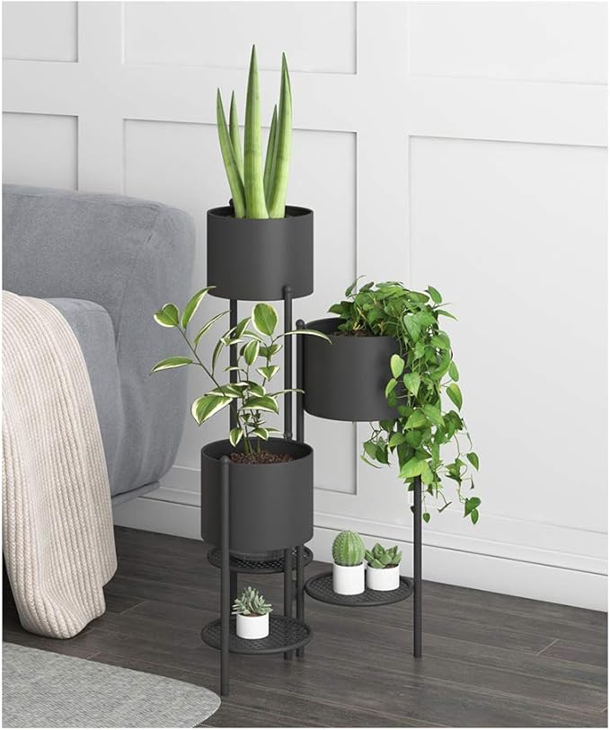 Metal Plant Stand, 6 Tier 6 Potted Indoor Black Flower Pot Stand Holder Shelf, Foldable Decorative Display Rack for Multiple Potted Plants, Patio Garden, Living Room, Corner Balcony & Bedroom