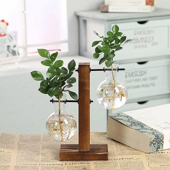 Plant Propagation Station, Plant Terrarium Vase Hydroponics Plant Holder, Indoor Plant Stand, Terrarium Kit for Hydroponics Plants Home Decor, Plant Lover Gifts 2 Bulb Vase