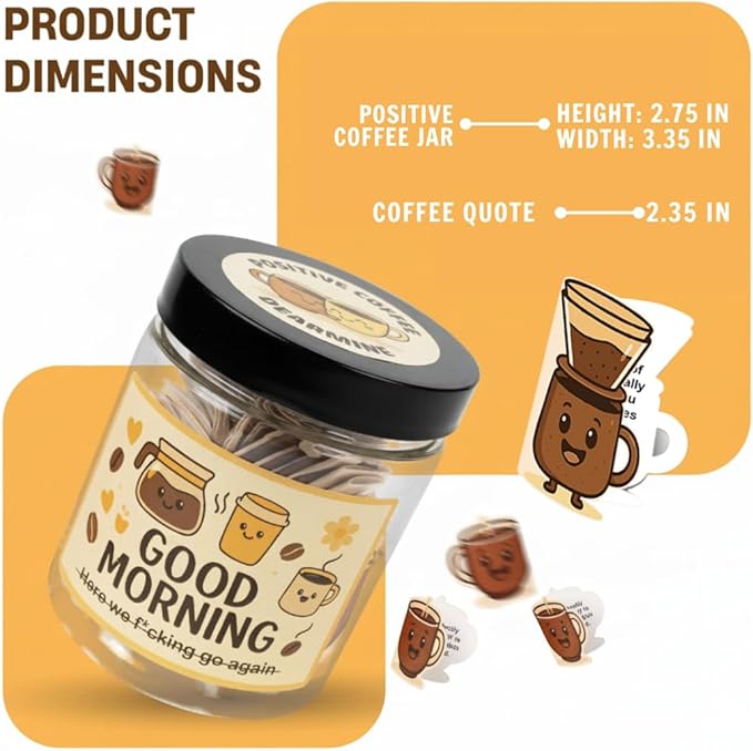 Positive Coffee Jar with 60 Affirmation Cards, Coffee Gifts For Women and Men, Dad, Mom, Coffee Themed Lover Gift, Emotional Support Latte, Cheer Up Funny Gag Gifts for Best Friends, Coworkers