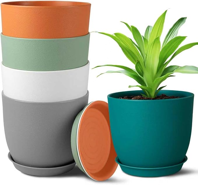 Ferlypote Plant Pots 6 Inch Set of 5, Flower Pots with Multi Mesh Drainage Holes, Planters for Indoor Outdoor Garden Plants and Flowers (Multicolor)