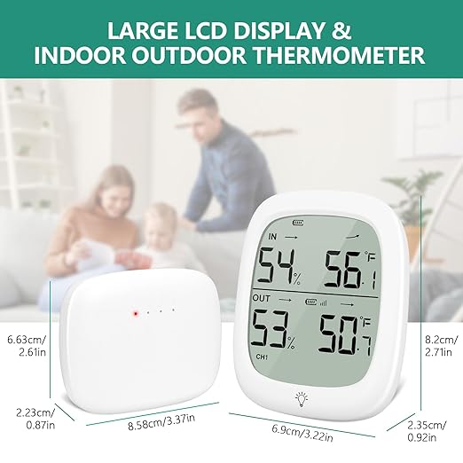 Wireless Outdoor Thermometer Hygrometer, 330ft Remote Range Digital Humidity Gauge, High Accuracy Temperature Monitor for Home, Greenhouse, Baby Room, Patio