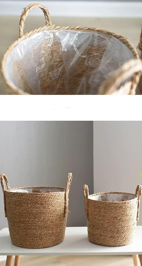 Kerio Seagrass Planter Basket Straw Plant Basket Woven Flower Plant Pot Plant Containers with Plastic Liner for Indoor Plants Laundry Room 7.9Inch