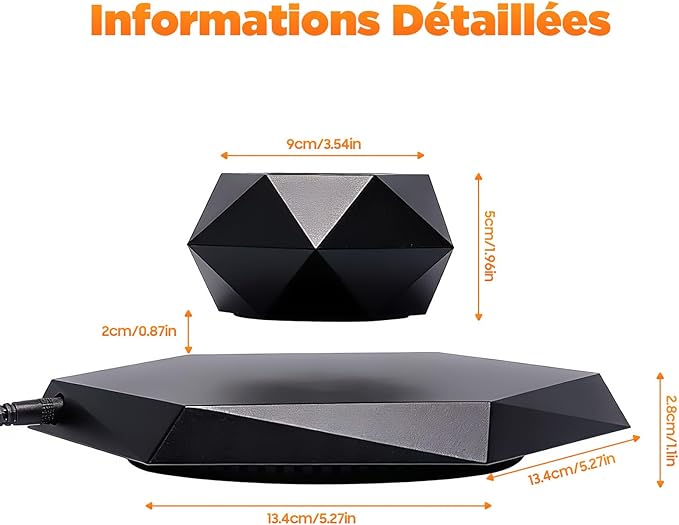 Magnetic Levitating Rotating Planter Pot - Floating Hexagon Flower Pot for Air Plants, Succulents, Bonsai | Modern Home Office Desk Decor, Soil-Free Hydroponic Planter in Black