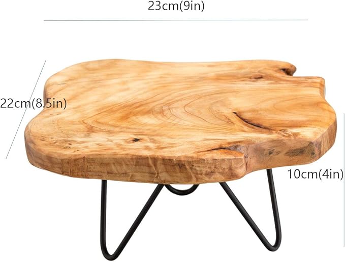 TJ Global Natural Edge Wooden Stand with Hairpin Legs for Displaying Cakes, Plants, Candles, Decor (L9 x W8.5 x H4)