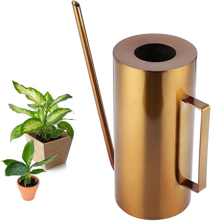 Watering Can 50oz/1.5L Stainless Steel Long Spout House Bonsai Plants Garden Pot Flower Watering Can Irrigation Tool(Gold)
