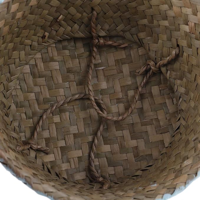 Woven Seagrass Belly Baskets with Handles for Planter Storage Flower Pot Cover Organizer&Laundry,Picnic Fruit&Grocery Baskets,Foldable Handmade Wicker Rattan Basket Hanging Decorative Baskets