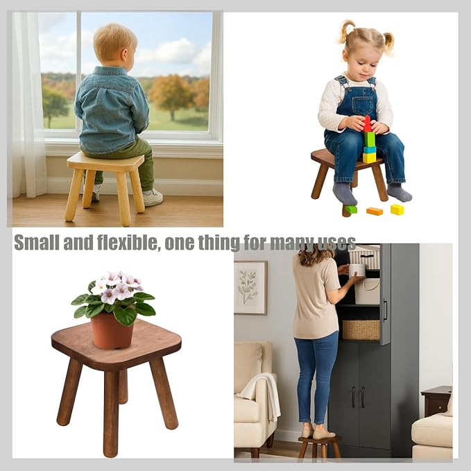 Wooden Step Stools, Plant Stools, Small Wooden Stools with Four Detachable and Assembled Legs, Offering Good Balance (Sandalwood Color)