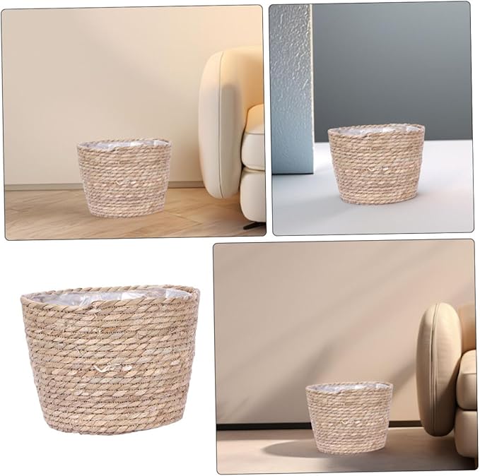 ORFOFE Seagrass Plant Basket Woven Planter with Plastic Liner Handcrafted Rattan and Straw Flower Pot Cover for Indoor and Outdoor Rustic Farmhouse Decor Multipurpose Storage Container