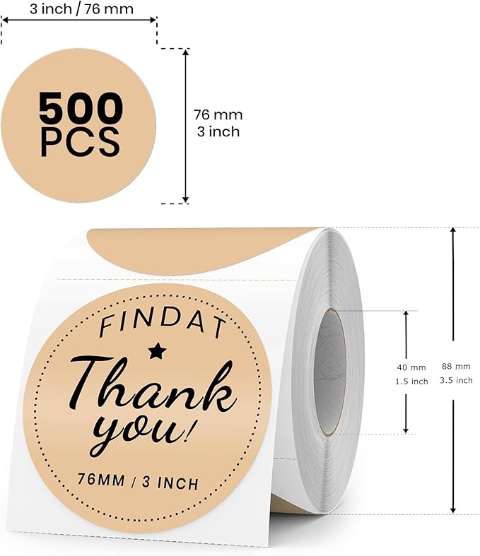 Khaki Round Thermal Labels 3 Inch Vinyl Circle Waterproof Direct Printer Sticker Self-Adhesive Perforated Name Tag for Logo DIY QR Design Office Address 500 PCS