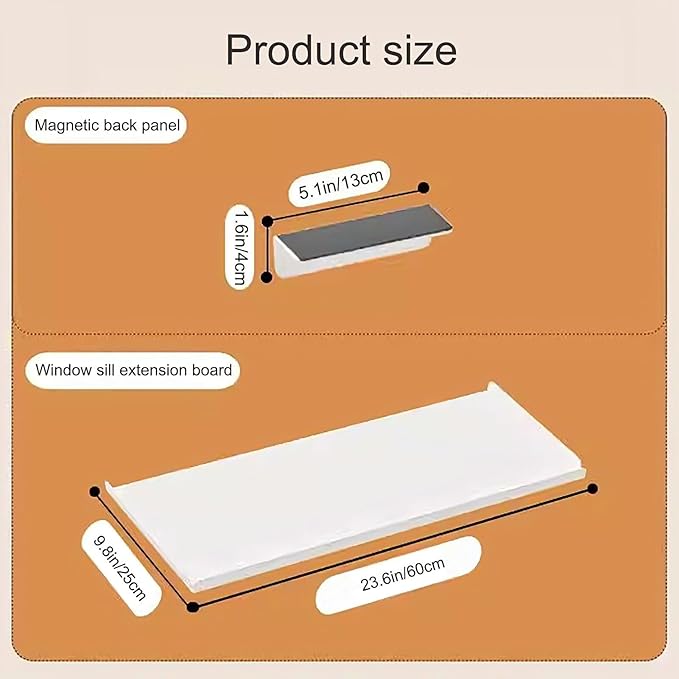 Window Sill Extender Plate, 23.6in White Countertop Extension Board, Carbon Steel Storage Shelf With Magnetic Base For Kitchen Organization Storage