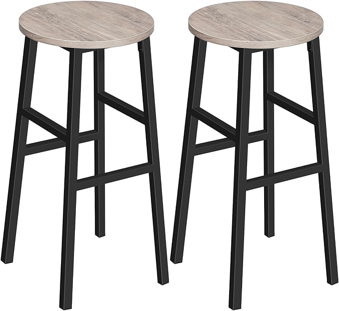 MAHANCRIS Bar Stools, Set of 2 Round Bar Chairs with Footrest, 28 Inch Kitchen Breakfast Bar Stools, Industrial Stools, Easy Assembly, for Dining Room, Kitchen, Greige BAHG02701 (Pack of 3)