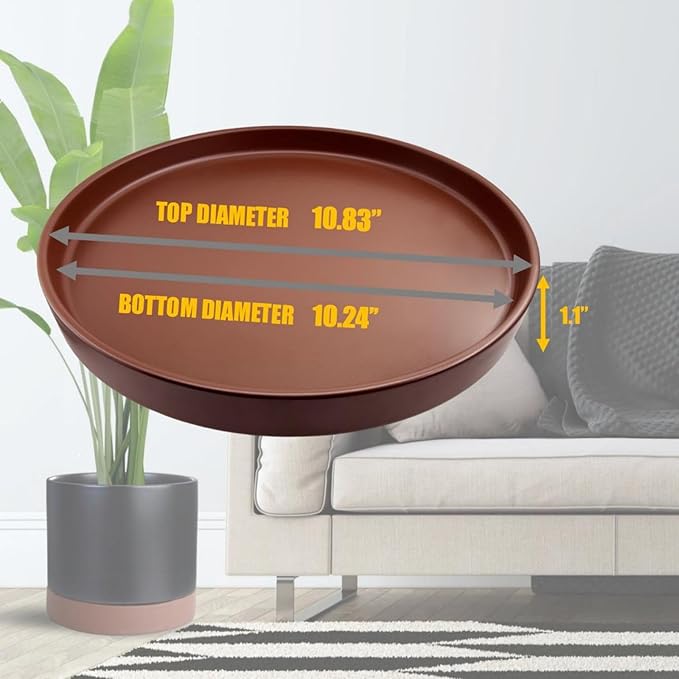 Yukfona Ceramic Plant Saucer Pot Tray 10 Inch, Planter Saucers 4 5 6 7 8 9 10 11 12 13 Inch for Indoors Outdoor, Durable Sturdy Flower Drainage drip Water Tray for Glazed Pots Base (10.7 Inch-Brown)