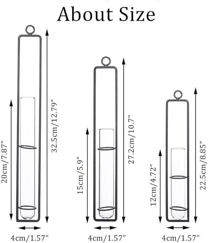 Sziqiqi Glass Propagation Station Test Tube Vases Clear Glass for Cuttings, Buds, Greenery Hydroponic Plant Propagation Home Balcony Bath Wall Decoration Floral Container Set of 3 Black