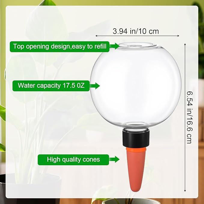 Kifmurase 6Pcs Self-Watering Globes for Indoor Plants, Automatic Watering Planter Insert, Slow Release Terracotta Planter Insert, 17.5oz Watering Bulbs with Slow Release Control Water Dripper