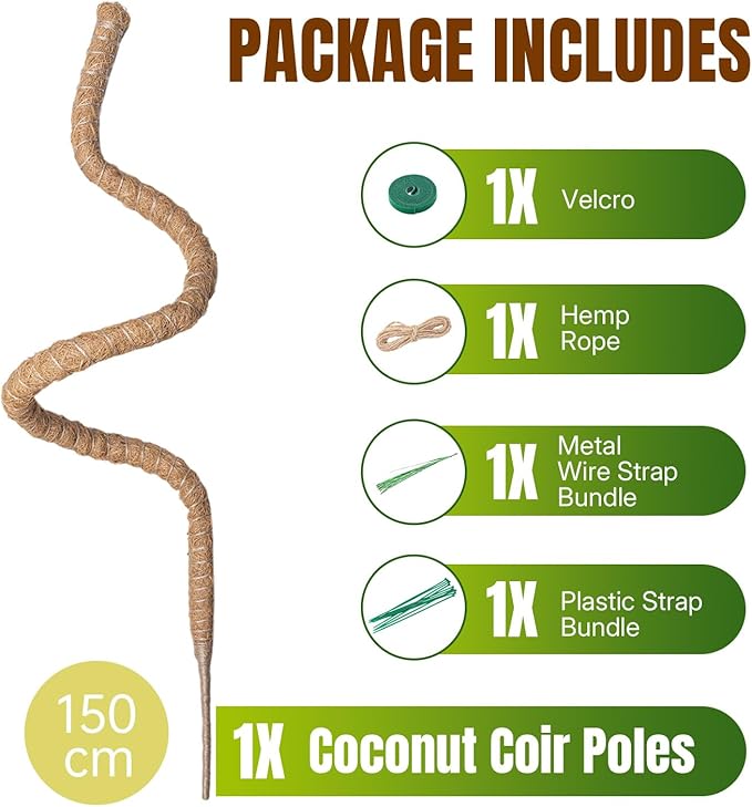 Mcbazel 59'' Bendable Moss Pole, Monstera Plant Support, Coco Coir Moss Poles for Climbing Plants, Stakes for Indoor Plant, Accessories for Monstera Pot
