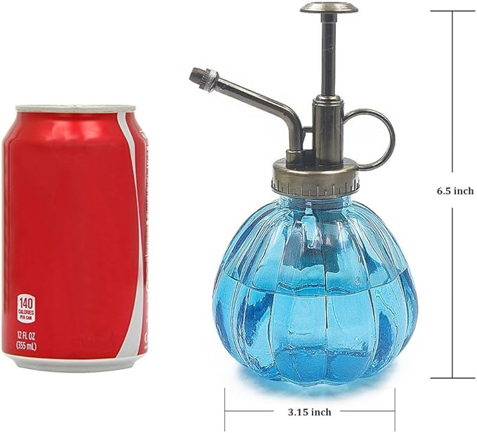 THY COLLECTIBLES Flower Water Spray Bottle Can Pot Plant Mister | Vintage Pumpkin Style Decorative Glass Plant Atomizer Watering Can Pot with Pump for Terrariums Flowers Potted Plants (Blue)