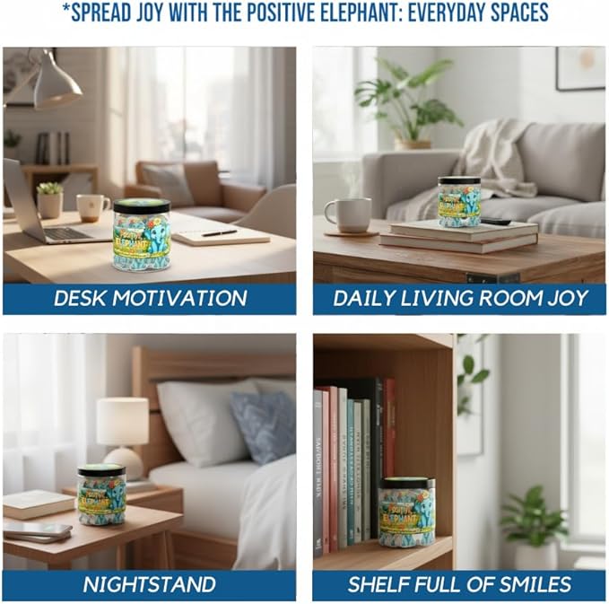 Positive Elephant Jar with 60 Daily Affirmation Cards, Emotional Support Elephant Decor, Uplifting Present for Teenage Girls and Men, Inspirational Office Desk Accessory and Appreciation Gift