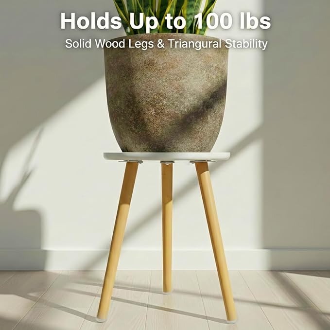 Modern Wood Plant Stand Indoor - Tall Plant Table for Flower Pot - Small Round Side End Table & Wooden Stool - Heavy Duty Large Planter Holder for Living Room Bedroom & Bathroom