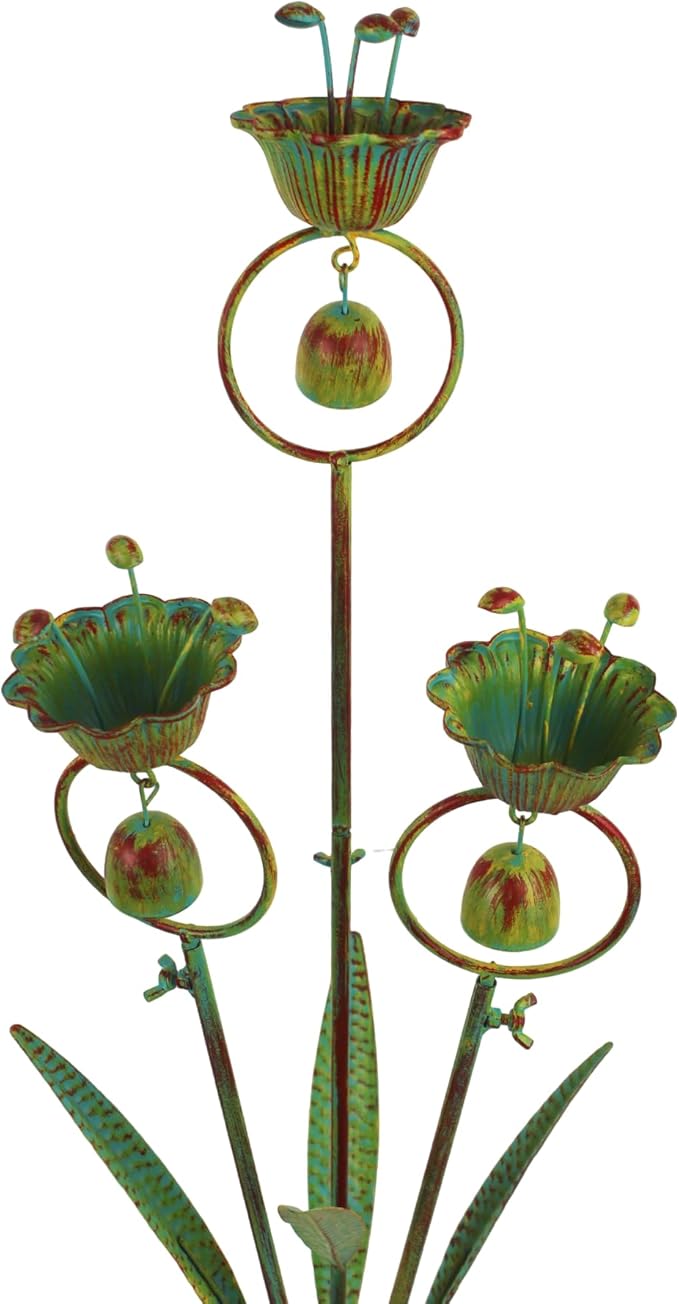 Calla Lily Garden Stake with Bells, Metal Flower Decorative Garden Stakes, 34" H Yard Art for Outdoor Lawn Patio Pathway Decor, Yellow