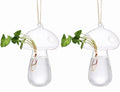 Asodomo 2 Pack Creative Mushroom Hydroponic Vase Hanging Glass Planter Plant Terrarium Container Propagation Stations with Hemp Rope for Air Plant Flowers Indoor Wall Window Home Decor