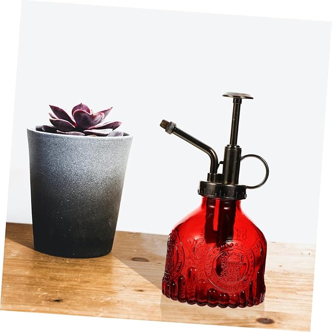 GALPADA Vintage Embossed Glass Watering Spray Bottle for Plants – Portable Handheld Mister Manual Press for Indoor and Outdoor Garden Use
