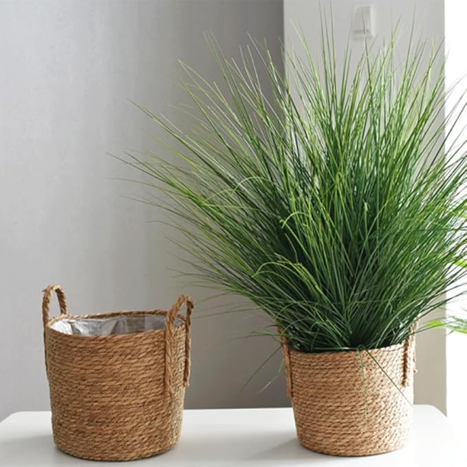 Hand Woven Seagrass Storage Basket Flower Baskets Plant Pot Succulent Organizer For Home Living Room Decorate Landscape Handmade(Natural,13.78''X11.81'')
