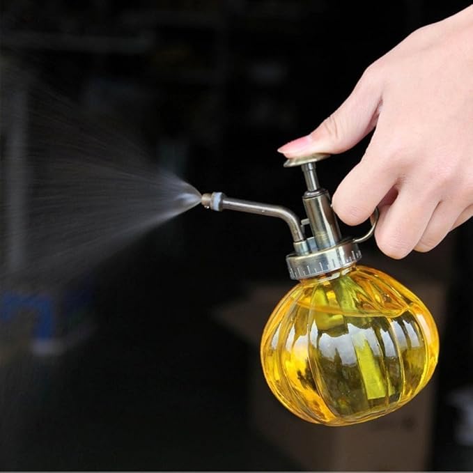 THY COLLECTIBLES Flower Water Spray Bottle Can Pot Plant Mister | Vintage Pumpkin Style Decorative Glass Plant Atomizer Watering Can Pot with Pump for Terrariums Flowers Potted Plants (Yellow)