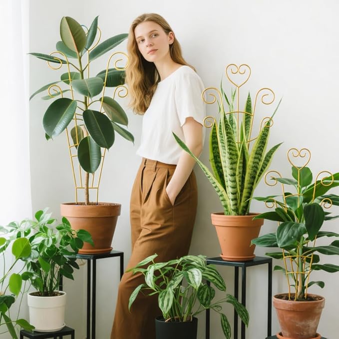 30 Inch Plant Trellis for Climbing Plants Indoor, Outdoor Metal Garden Trellis for Potted Plants, Houseplant Plant Support for Ivy Pothos Monstera Hoya Flower Vine Black Heart (Golden-2pcs)