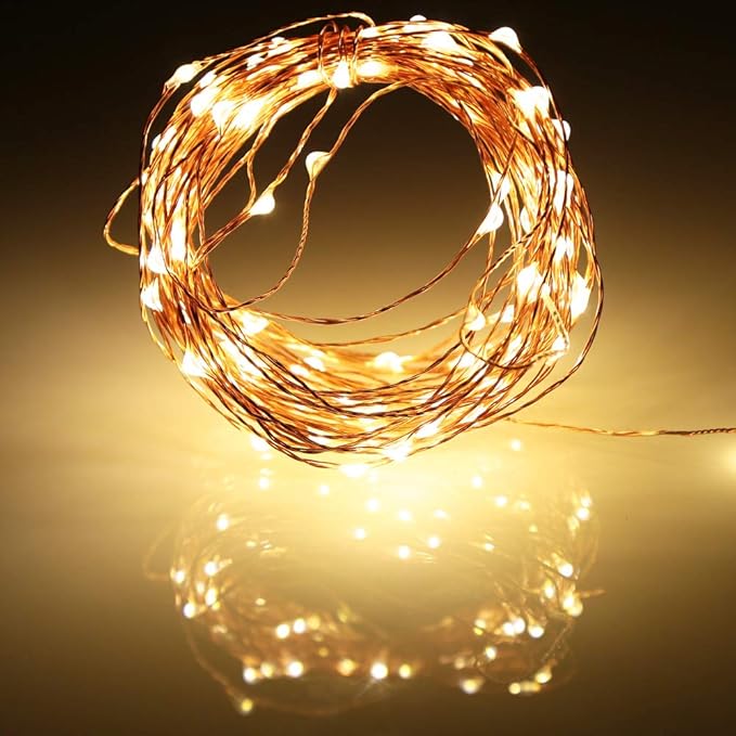 Ariceleo Led Fairy Lights Battery Operated, 2 Packs Mini Battery Powered Copper Wire Starry Fairy Lights for Bedroom, Christmas, Parties, Wedding, Centerpiece, Decoration (5m/16ft Warm White)