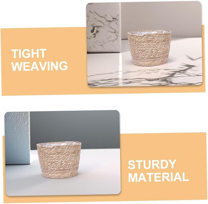 ORFOFE Seagrass Plant Basket Woven Planter with Plastic Liner Handcrafted Rattan and Straw Flower Pot Cover for Indoor and Outdoor Rustic Farmhouse Decor Multipurpose Storage Container