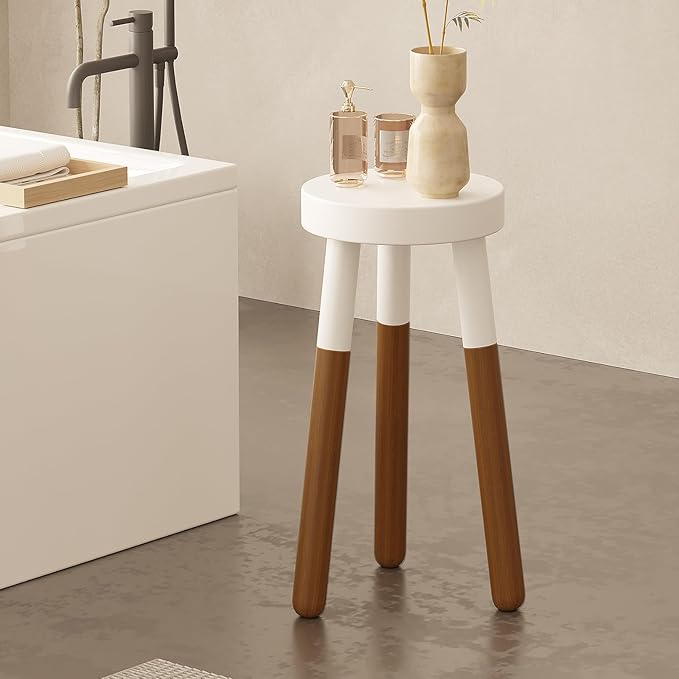 LitaEther Reverse Dipped Wood Plant Stand, Wood Accent Stool,Milking Stool Set (16" H x 12" D+18" H x 12" D)