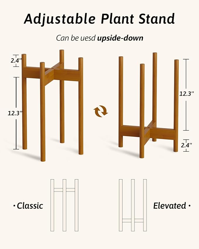 GENTINGBRO Adjustable Plant Stand Indoor, Bamboo Plant Stand Fits 8 9 10 11 12 Inches, Small Corner Planter Holder for Indoor Plants, Single Floor Plant Stands for Living Room Balcony, Light Brown Tall