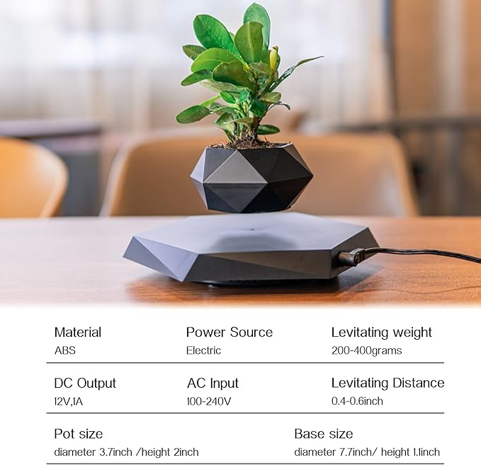 Levitating Plant Pot,Magnetic Floating Plant Pot for Small Plants,360°Rotating Levitating Desk Decor for Home & Office,Floating Pot Gift for Plant Lovers,Birthday, Christmas, New Year(black)