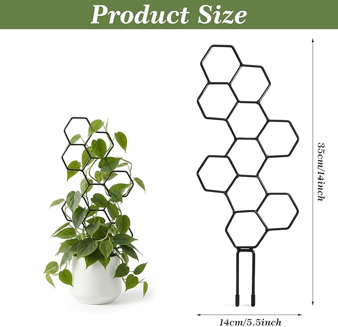 Small Trellis for Potted Plants, 14 Inch Indoor Trellis for Climbing Plants Honeycomb Shape Metal Plant Trellis for Pots Plant Climbing Support for Flower Hoya Pothos Houseplants(Black)