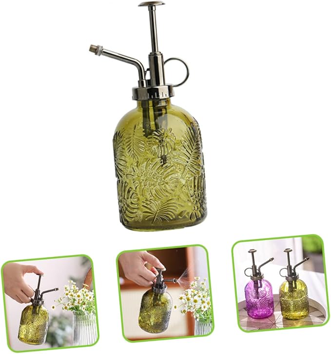 Toyvian 350ml Glass Plant Mister Spray Bottle Leaf Pattern for Indoor Gardening and Potted Plants Hand Pump Sprayer for Watering and Moisturizing