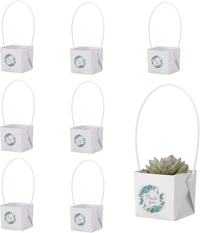 NITHECON 40pcs Thank You Succulents Wraps [NOT Include Plants and Pots]-[Fits 2 Inch Pots] Succulent Gift Wraps bags Decoration Sleeve Succulent for Wedding Baby Shower Favors Ideas,White