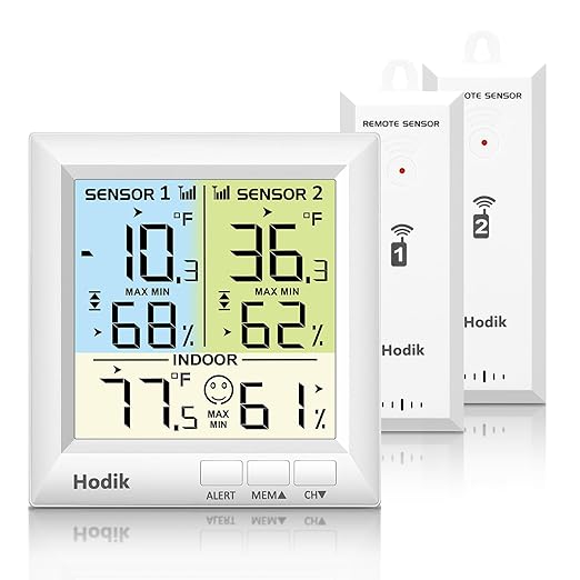 Hodik Digital wireless Thermometer, Fridge Freezer Alarm Thermometer Digital with 3 Adjustable Backlight and 330FT Remote Range for Kitchen Home Restaurant