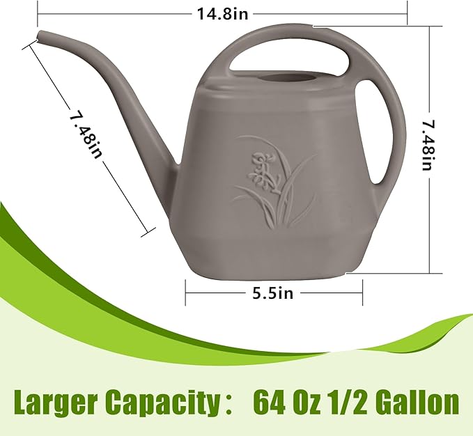Hand Plastic Watering Can - for Indoor and Outdoor Home Garden Plants - with Long Spout - Coffee Color - 1/2 Gallon