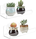 2-Pack 6'' Clear Acrylic Modern Window Mount Floating Shelf, 2 Shelves, 2 Inch Depth, 5 lbs Max Weight, Space Saving, No Drilling, Suction Cup, Bathroom, Kitchen, Wall