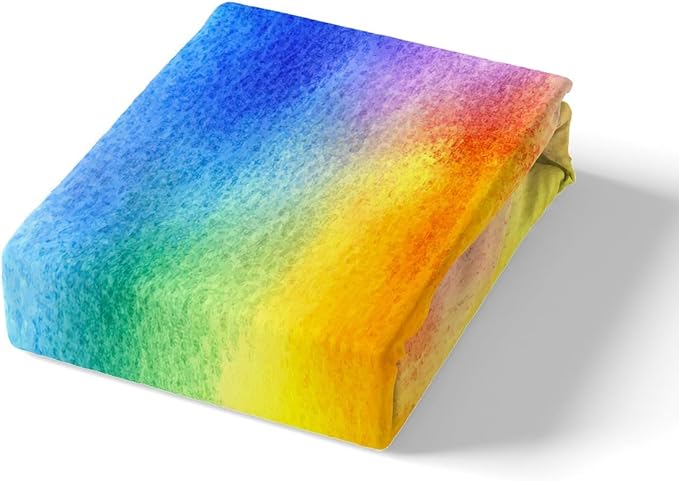 Feelyou Queen Sheet Set for Kids Girls Rainbow Stripe Bright Watercolor Soft Kids Bedding Set, 1 Flat Sheet,1 Deep Pocket Fitted Sheet, and 2 Pillow Case, Breathable, Teens Children Bedroom Decor