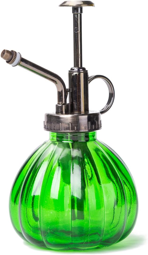 THY COLLECTIBLES Flower Water Spray Bottle Can Pot Plant Mister | Vintage Pumpkin Style Decorative Glass Plant Atomizer Watering Can Pot with Pump for Terrariums Flowers Potted Plants (Green)