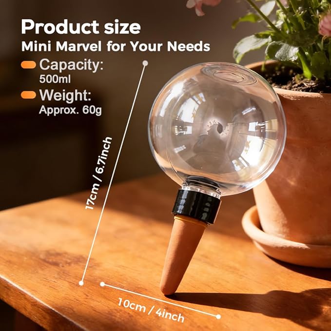 Self-Watering Globes for Indoor Plants, Clear Glass Automatic Watering Planter Insert, Self-Watering System Spikes for Release Terracotta Planter, Watering Bulbs with Slow Release (4PCS)