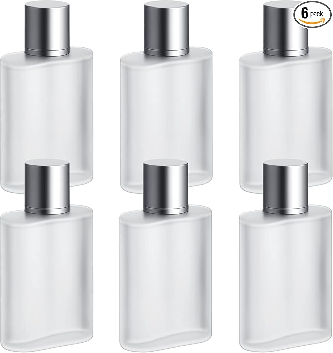Tessco for you 6 Pcs 50/100ml Frosted Glass Bottle Perfume Atomizer Refillable Spray Empty Perfume Dispenser Fine Mist Atomizer Cosmetic Container for Travel Men Women (3.4 Ounces,Silver Gray)