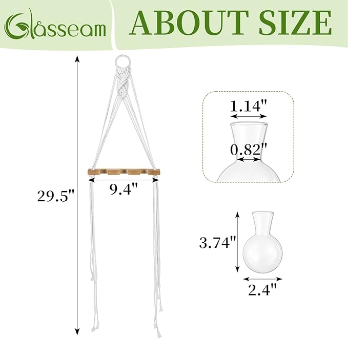 Glasseam Hanging Macrame Propagation Stations: Wall Window Glass Propagation Vases for Hydroponics Plants - Boho Decor Small Plant Terrarium Jars - Gifts for Women Mom Plants Lovers