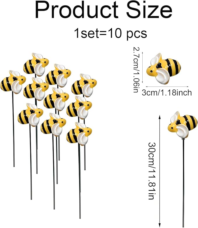 Garden Stakes Decor,10Pcs Garden Stakes Decorative Outdoor Lawn Pathway Patio Plant Pot Art Stick Yard Art Decorations for Pot Lawn Patio Corridor Flower Bed Outdoor Plant (BEE)