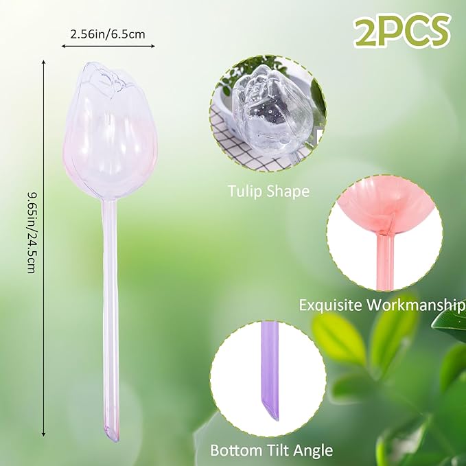 Creative Flower-Shaped Self Watering Globes for Indoor Outdoor Plants – 2"x2"x5" PVC Automatic Drip Irrigation Bulbs for Vacation – Cute Lazy Watering System for Garden & Home Decor (Transparent)